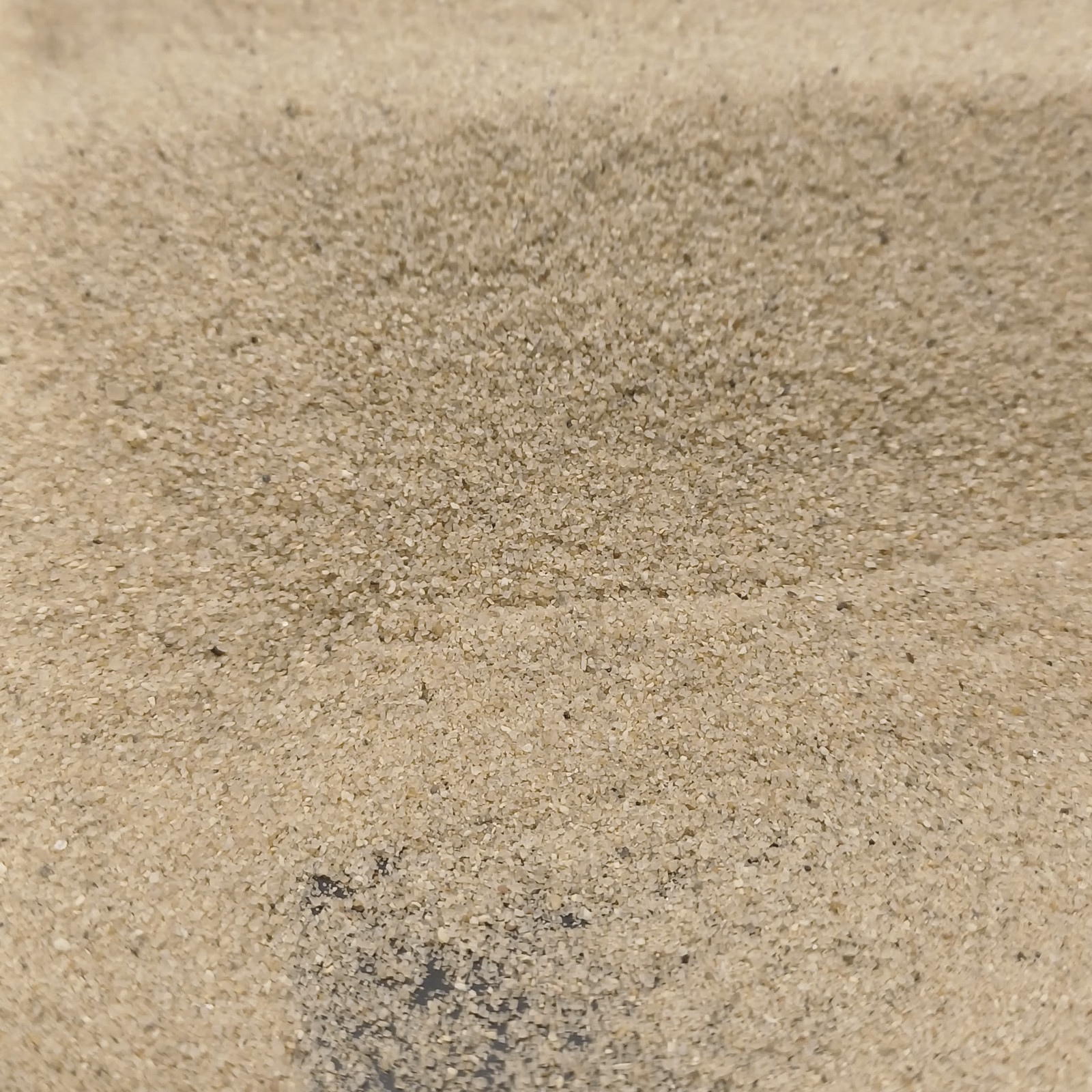 Aquariumsand Naturbeige, 0,1–0,5 mm, 19 kg: Kornstruktur einer flachen Rinne.