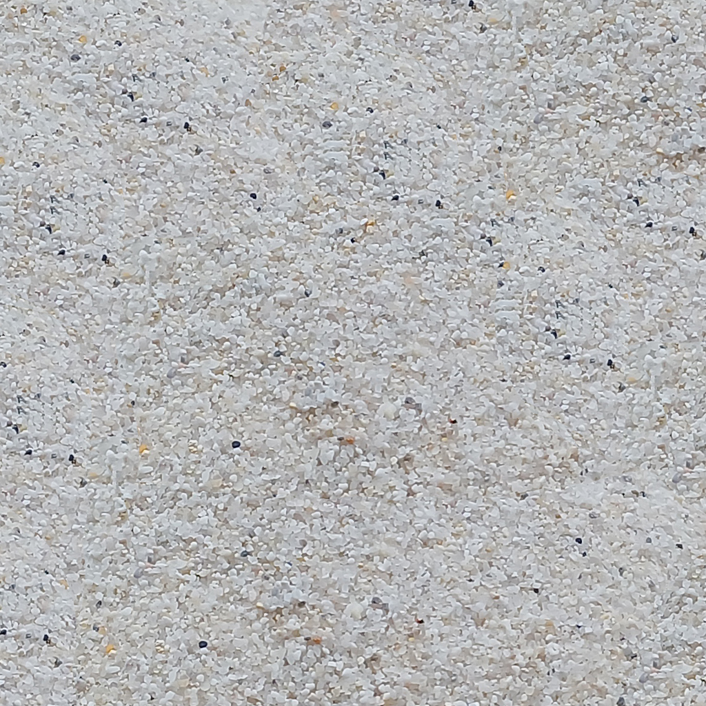 Vogelsand Naturweiß, 0,2–0,8 mm, 7 kg: Übersicht der hellen Kornstruktur.