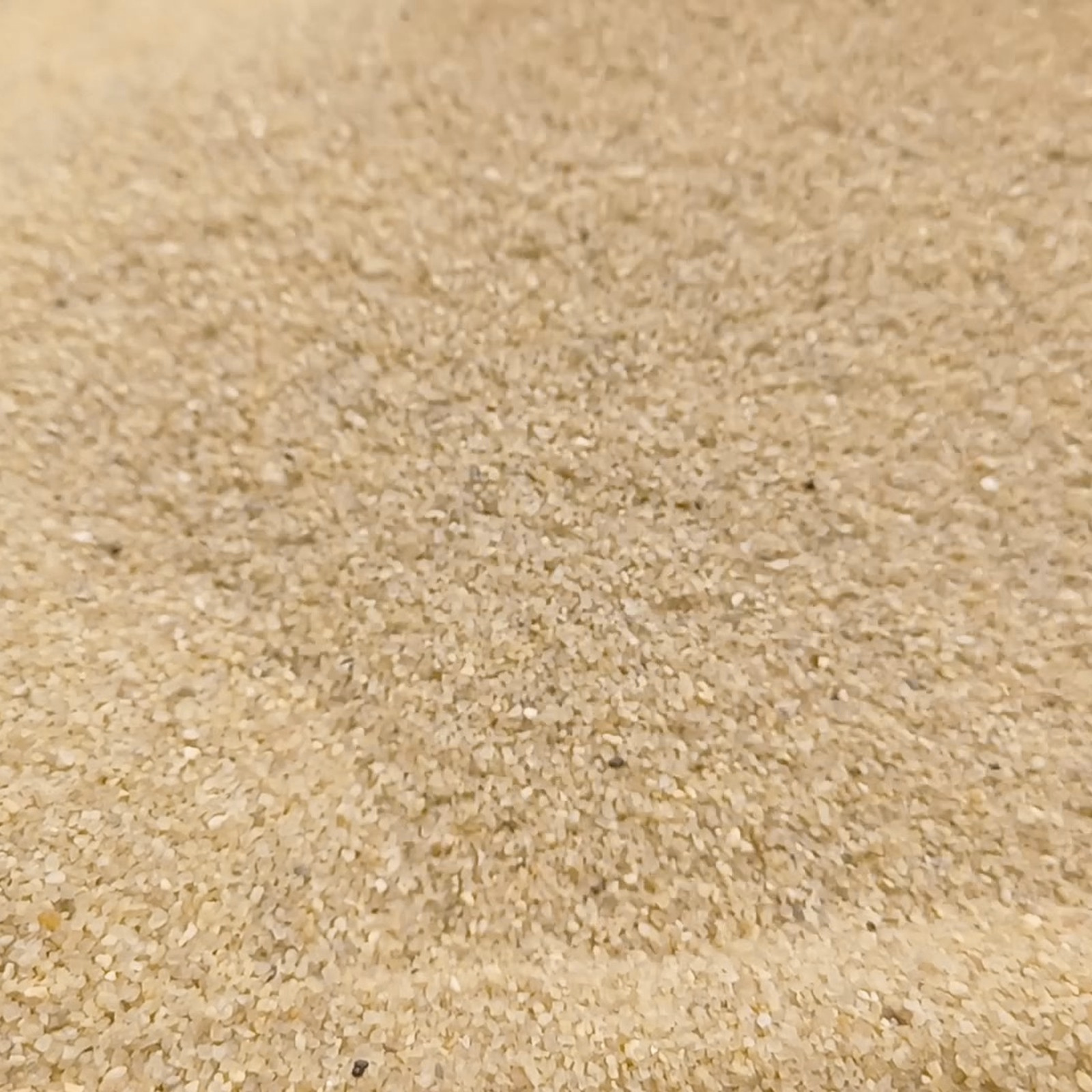 Aquariumsand Naturbeige, 0,1–0,6 mm, 25 kg: Beige Sandfläche mit flacher Rinne.
