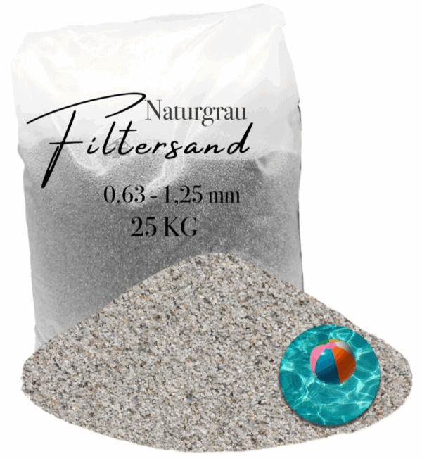 AQUAGRAN Filtersand grau 25 kg 063 125 mm natuerlicher Pool Filter Quarz Sand 145845806871