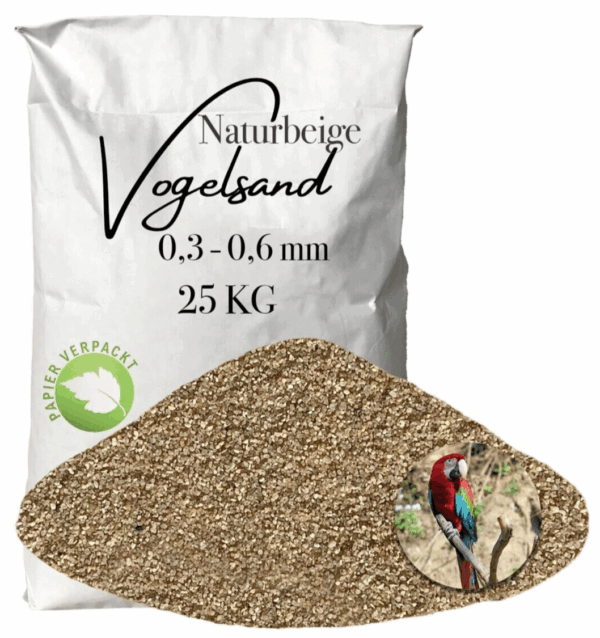 Vogelsand Einstreu Papageiensand beige 25kg ohne Anis und Grit 03 06 mm Papier 145820379811