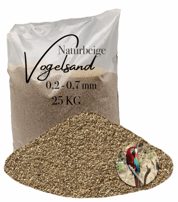 Vogelsand fuer Vogelkaefig entstaubt beige 25kg ohne Anis und Grit 02 07 mm 145676819433