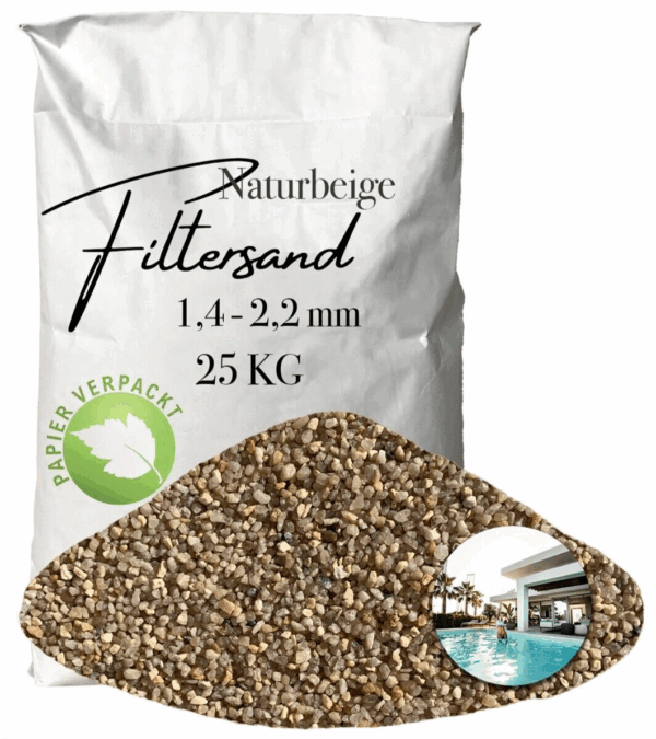 AQUAGRAN Filtersand beige 25 kg Filterkies natuerlich Pool Papiersack 14 22 mm 145767844434
