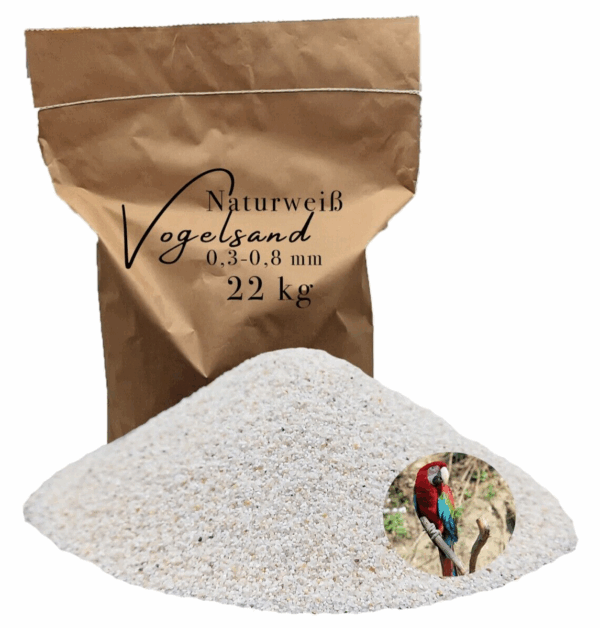 Vogelsand 03 08mm 22 kg weiss keimfrei ohne Zusatzstoffe wie Anis und Grit 146399930724