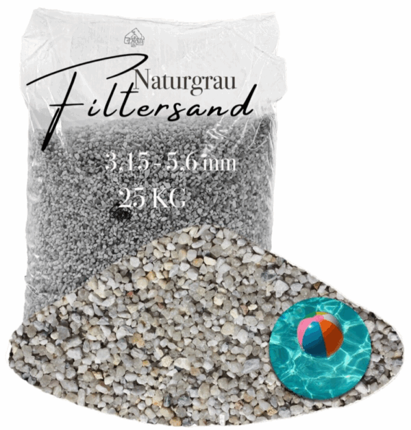 AQUAGRAN Filtersand grau 25 kg 315 56 mm natuerlicher Pool Filter Quarz Sand 145845834047