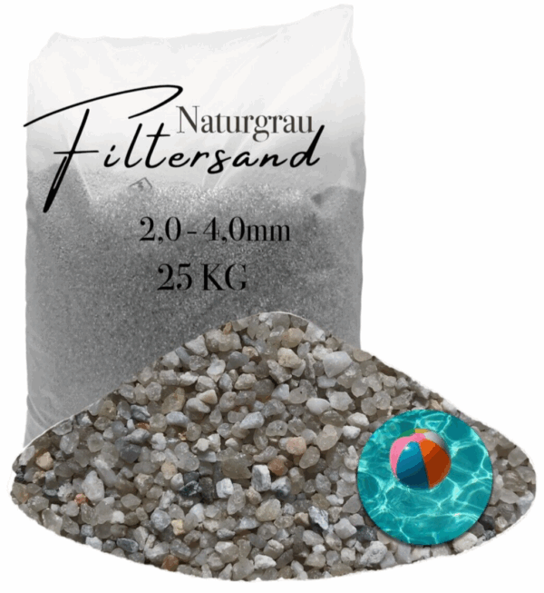 AQUAGRAN Filtersand grau 25 kg 20 40 mm natuerlicher Pool Filter Quarz Sand 145845829049